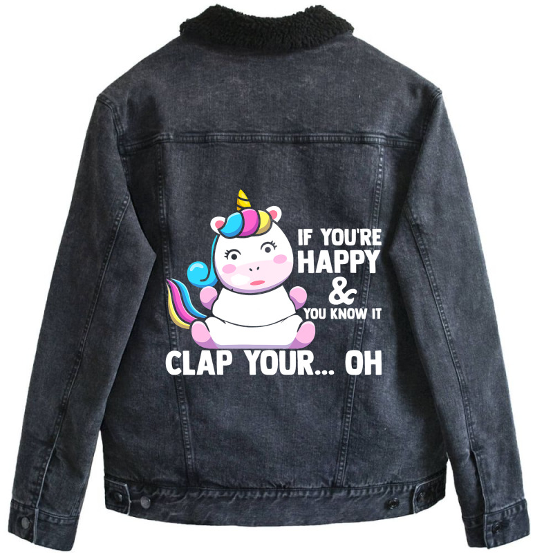 If You Are Happy Lap Your Hands Unicorn Costume Ou Unisex Sherpa-lined Denim Jacket | Artistshot