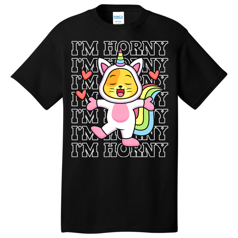 Im Horny Funny Unicorn Pun Horn Kawaii Cat 2 Basic T-shirt | Artistshot