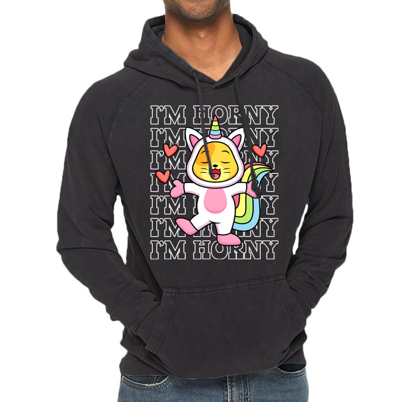 Im Horny Funny Unicorn Pun Horn Kawaii Cat 2 Vintage Hoodie | Artistshot