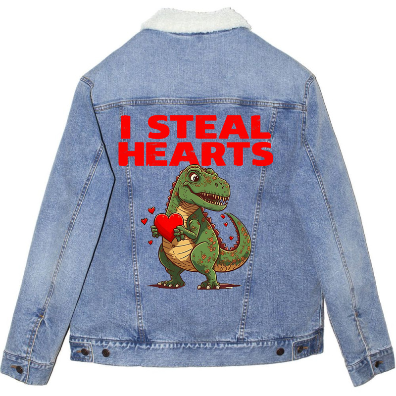 I Steal Hearts Trex Cute Valentines Day Boys Girls Unisex Sherpa-lined Denim Jacket | Artistshot