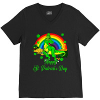 Happy St. Patricks Day Shamrocks Trex With Pot Of  V-neck Tee | Artistshot