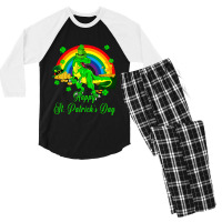 Happy St. Patricks Day Shamrocks Trex With Pot Of  Men's 3/4 Sleeve Pajama Set | Artistshot