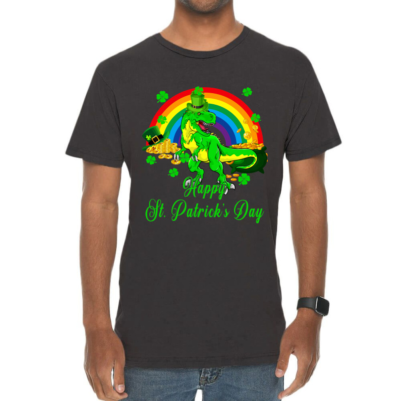 Happy St. Patricks Day Shamrocks Trex With Pot Of  Vintage T-Shirt by NeirlLowry | Artistshot