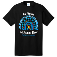 In April We Wear Blue Rainbow Puzzle Autism Awareness Basic T-shirt | Artistshot