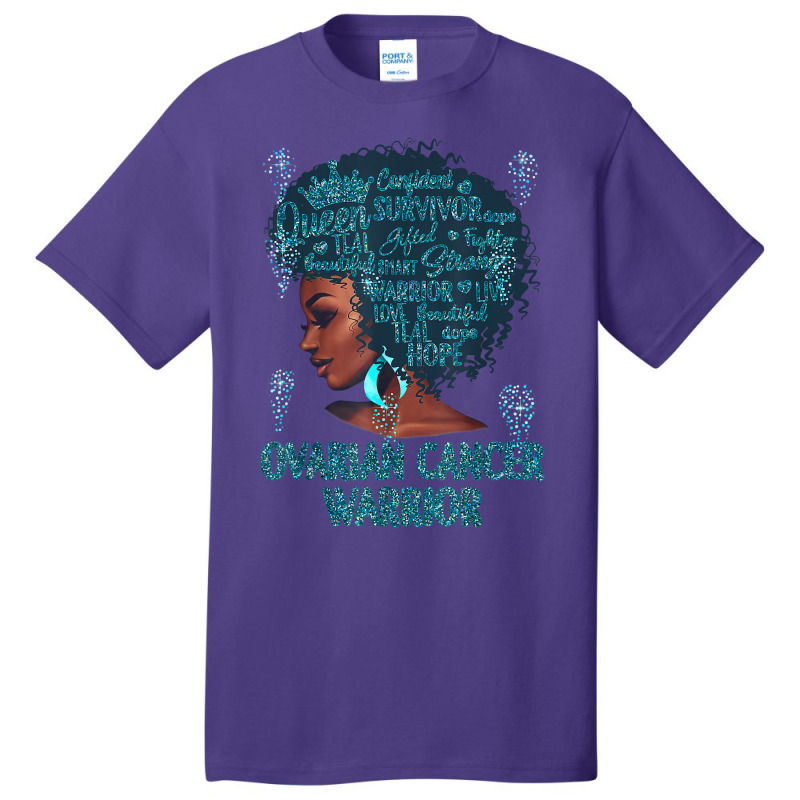 Black Woman Afro African Ovarian Cancer Warrior Teal Gifts T Shirt Basic T-shirt | Artistshot