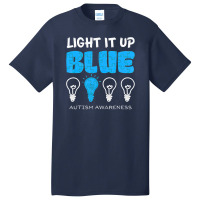 Light It Up Blue Autism Awareness Ribbon Puzzle Pieces Basic T-shirt | Artistshot