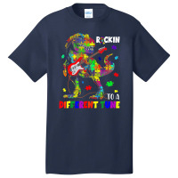 Rockin To A Different Tune Autism Awareness Trex Dinosaur Basic T-shirt | Artistshot