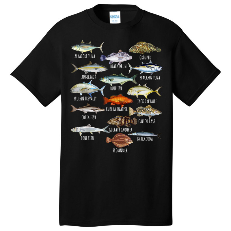 Fish Species Biology Types Of Saltwater Fish Fishing T Shirt Basic T-shirt by hutchisongruda | Artistshot