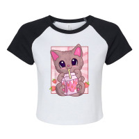 Strawberry Milkshake Cat For Women Girls, Kawaii Maneki Neko T Shirt Raglan Crop Top | Artistshot