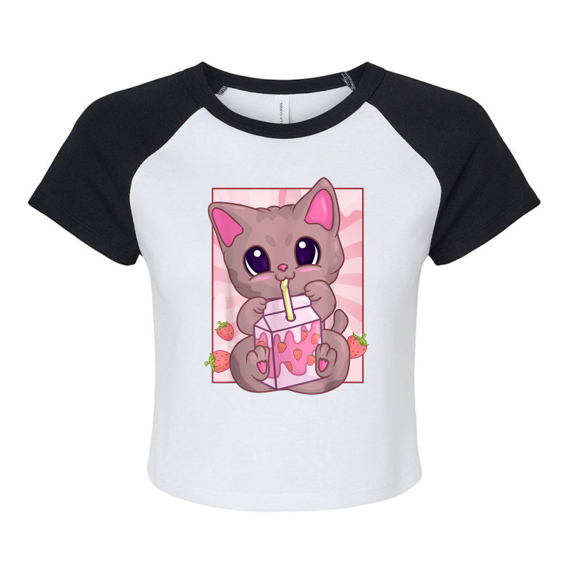 Strawberry Milkshake Cat For Women Girls, Kawaii Maneki Neko T Shirt Raglan Crop Top by cm-arts | Artistshot