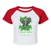 I Wear Green Tal Health Awareness Ribbon Elephant Raglan Crop Top | Artistshot