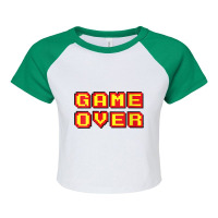 Womens Game Over Vintage Retro Video Games Gaming Gift Arcade V Neck T Raglan Crop Top | Artistshot