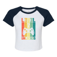 Level 7 Unlocked Vintage Gamer 7th Birthday Gift Raglan Crop Top | Artistshot