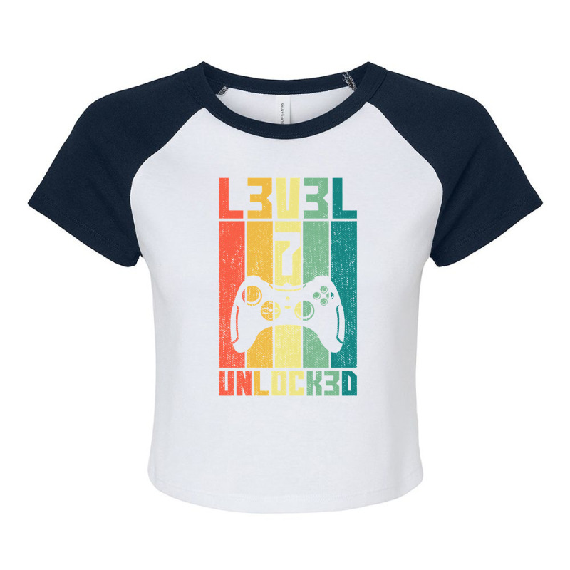 Level 7 Unlocked Vintage Gamer 7th Birthday Gift Raglan Crop Top by LUISRIVER | Artistshot