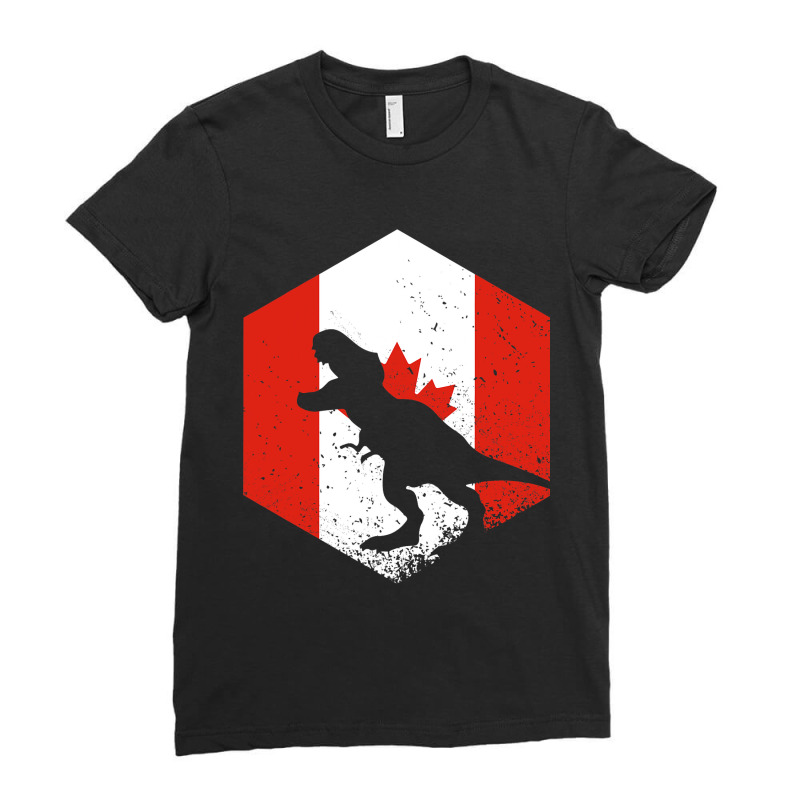 Dinosaur Canada Flag Canadian Maple Leaf Ladies Fitted T-Shirt by DENISEWRIGHT | Artistshot