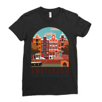 Amsterdam The Netherlands Travel Poster Amsterdam  Ladies Fitted T-shirt | Artistshot