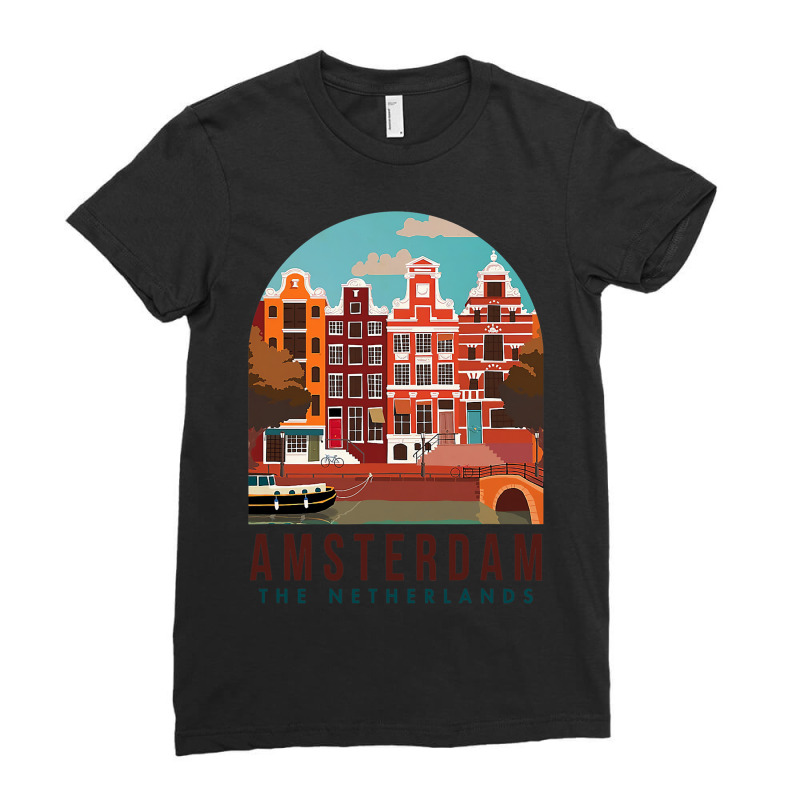 Amsterdam The Netherlands Travel Poster Amsterdam  Ladies Fitted T-Shirt by CRISTIEHUDSON | Artistshot