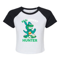 Egg Celent Egghunter Trex Dinosaur Easter Raglan Crop Top | Artistshot