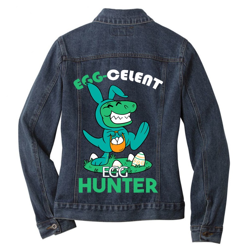 Egg Celent Egghunter Trex Dinosaur Easter Ladies Denim Jacket | Artistshot