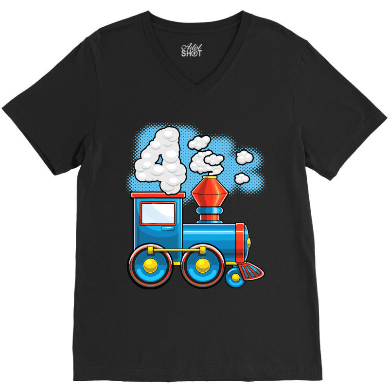 Chugga Chugga Train 4th Birthday Party Supply Birt V-neck Tee | Artistshot