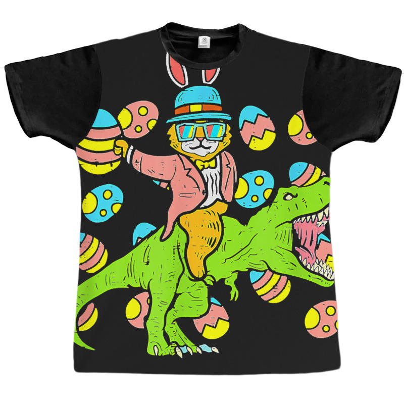 Cat Easter Bunny Riding Dino Trex Egg Hunt Dinosau Graphic T-shirt | Artistshot