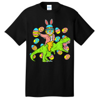 Cat Easter Bunny Riding Dino Trex Egg Hunt Dinosau Basic T-shirt | Artistshot