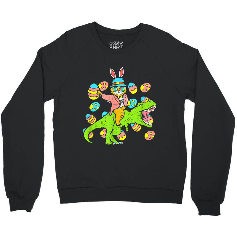 Cat Easter Bunny Riding Dino Trex Egg Hunt Dinosau Crewneck Sweatshirt | Artistshot