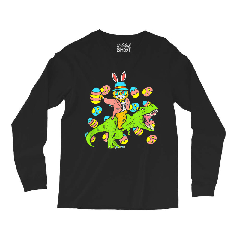 Cat Easter Bunny Riding Dino Trex Egg Hunt Dinosau Long Sleeve Shirts | Artistshot