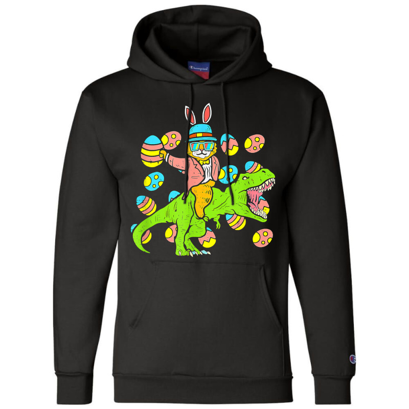 Cat Easter Bunny Riding Dino Trex Egg Hunt Dinosau Champion Hoodie | Artistshot