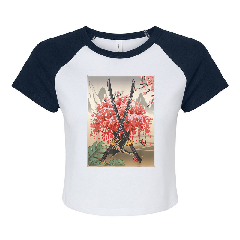 Ancient Japanese Culture Sakura Cherry Blossom Katana Sword T Shirt Raglan Crop Top by cm-arts | Artistshot