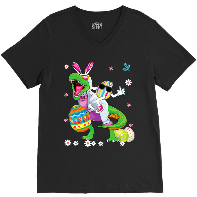 Easter Dinosaur Bunny Ears Easter Basket Stuffers  V-neck Tee | Artistshot