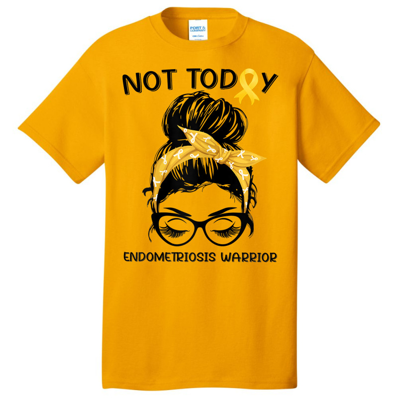 Womens Endometriosis Warrior Messy Bun Yellow Ribbon Endo Awareness Basic T-shirt | Artistshot