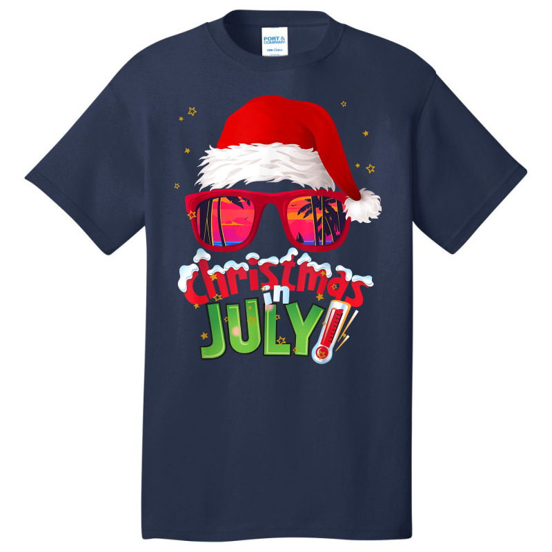 Funny Christmas In July Shirt Summer Santa Sunglasses Xmas T Shirt Basic T-shirt | Artistshot