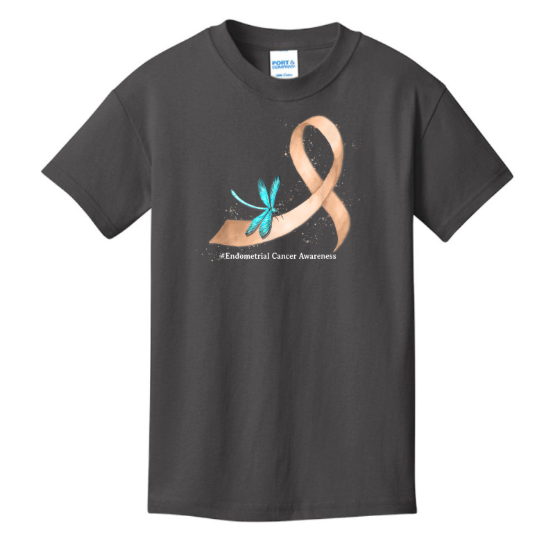 Hippie Dragonfly Peach Ribbon Endometrial Cancer Awareness T Shirt Basic Youth T-shirt by mikidicosmo | Artistshot