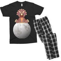 Cute Baby Triceratops Dinosaur Sitting On Moon Men's T-shirt Pajama Set | Artistshot