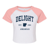 Delight Arkansas Ar Vintage Athletic Navy Sports Design Raglan Crop Top | Artistshot