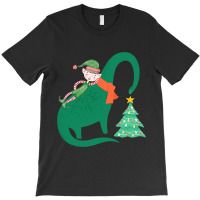 Elf Riding Dinosaur Christmas Xmas Pajama Boys Gir T-shirt | Artistshot