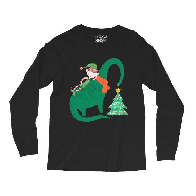 Elf Riding Dinosaur Christmas Xmas Pajama Boys Gir Long Sleeve Shirts | Artistshot