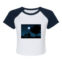 Lonely Man Under The D20 Dice Moon Rpg Night Roleplaying Landscapes Raglan Crop Top | Artistshot