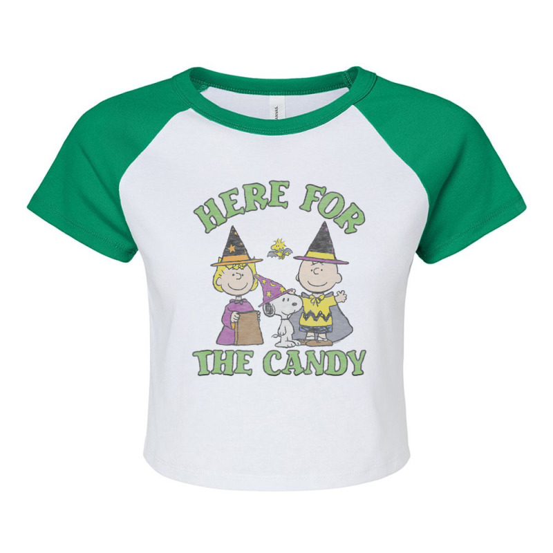 Peanuts Halloween Charlie Sally Here For The Candy Raglan Crop Top by cm-arts | Artistshot