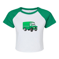 Green Mini Van Cartoon Raglan Crop Top | Artistshot