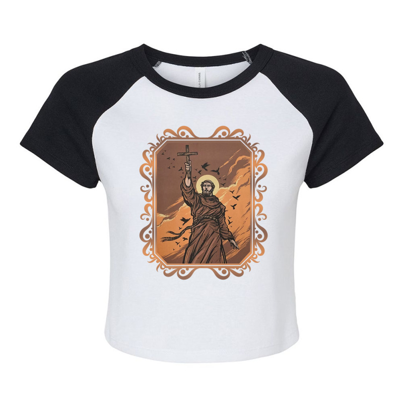 St Francis Of Assisi Art Patron Saint Of Animals Catholic Premium T Sh Raglan Crop Top by cm-arts | Artistshot