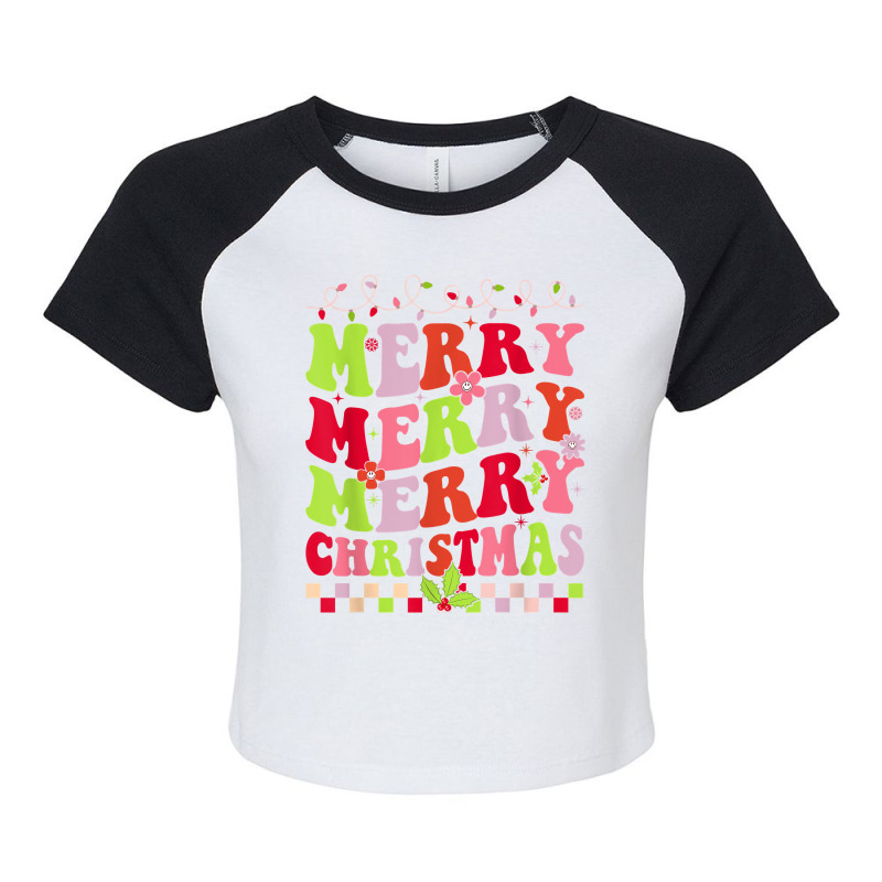 Groovy Merry Christmas Xmas Lights Family Matching Pajama T Shirt Raglan Crop Top by shetodusheda | Artistshot