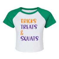 Tricks Treats And Squats Halloween Gym Workout Raglan Crop Top | Artistshot