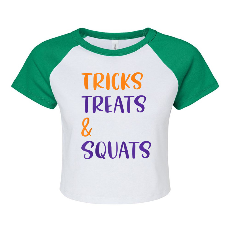 Tricks Treats And Squats Halloween Gym Workout Raglan Crop Top by cm-arts | Artistshot