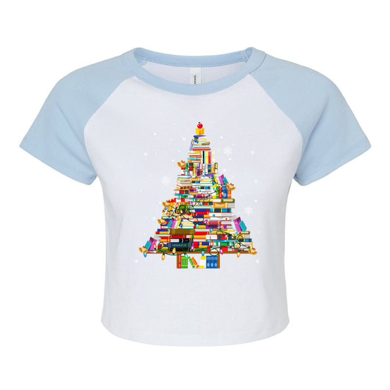 Christmas Library Tree Lights For Librarian And Book Lover Long Sleeve Raglan Crop Top by cm-arts | Artistshot