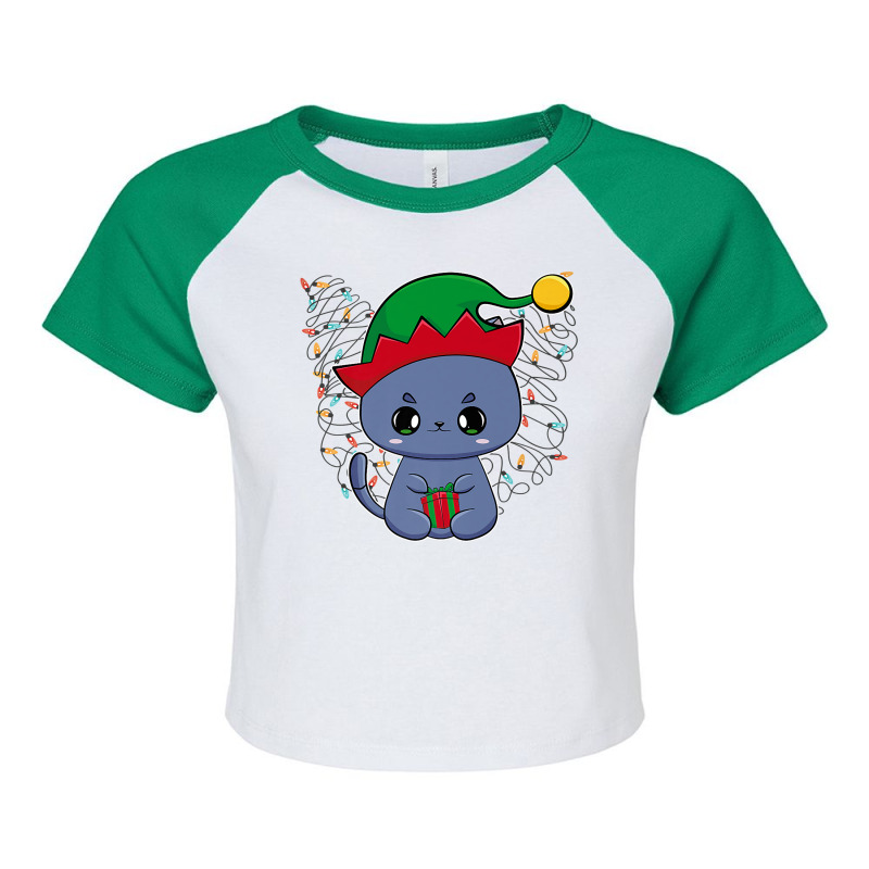 Santa Black Cat Tangled Up In Christmas Tree Lights Meowdy Premium T S Raglan Crop Top by geculaexok | Artistshot