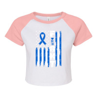 Fight Mesothelioma Awareness Patriotic Usa American Flag Long Sleeve T Raglan Crop Top | Artistshot