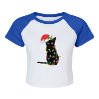 Black Santa Cat Tangled Up In Lights Christmas Santa Raglan Crop Top | Artistshot