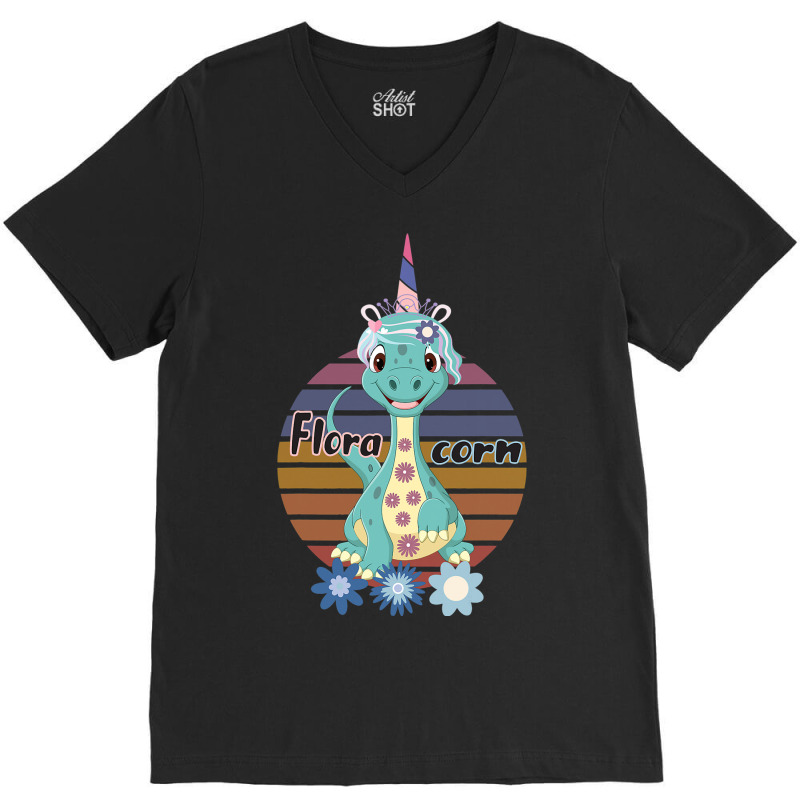 Floracorn Cute Flower Dinosaur V-neck Tee | Artistshot